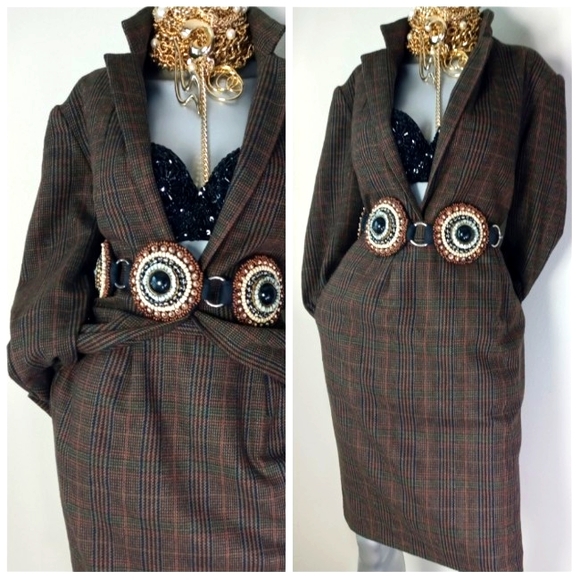 SAG HARBOR Wool Blend Two-Piece Houndstooth Dark VTG Academia Femi ine PowErSuit - Picture 4 of 15